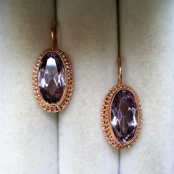 Vintage Russian USSR 14K 583 Rose Pink Gold Alexandrite Filigree Dangle EARRINGS - Picture 6 of 8